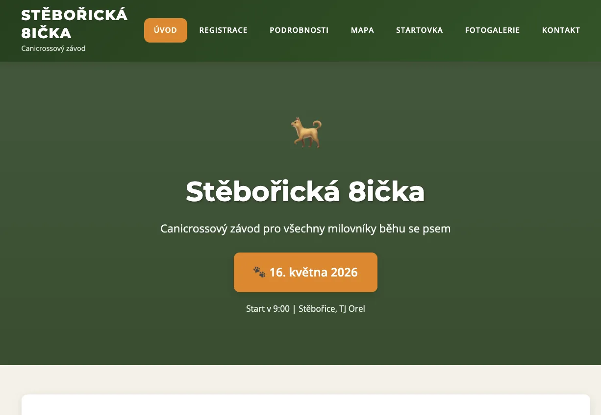Steboricka8icka.cz — WordPress web s registračním modulem na závody